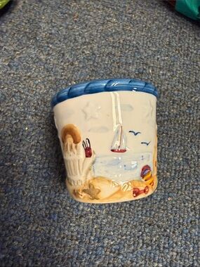 Coastal Ceramic Planter in Blue and Cream
